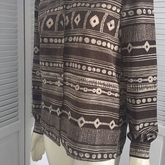 Vintage TanJay Brown Aztec Tribal Button Down Womens Top sz 10 - Picture 9 of 10
